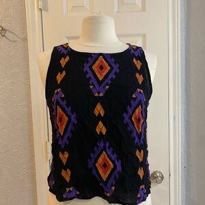 Geometric Patterned Sleeveless Top - Black, Purple, Orange